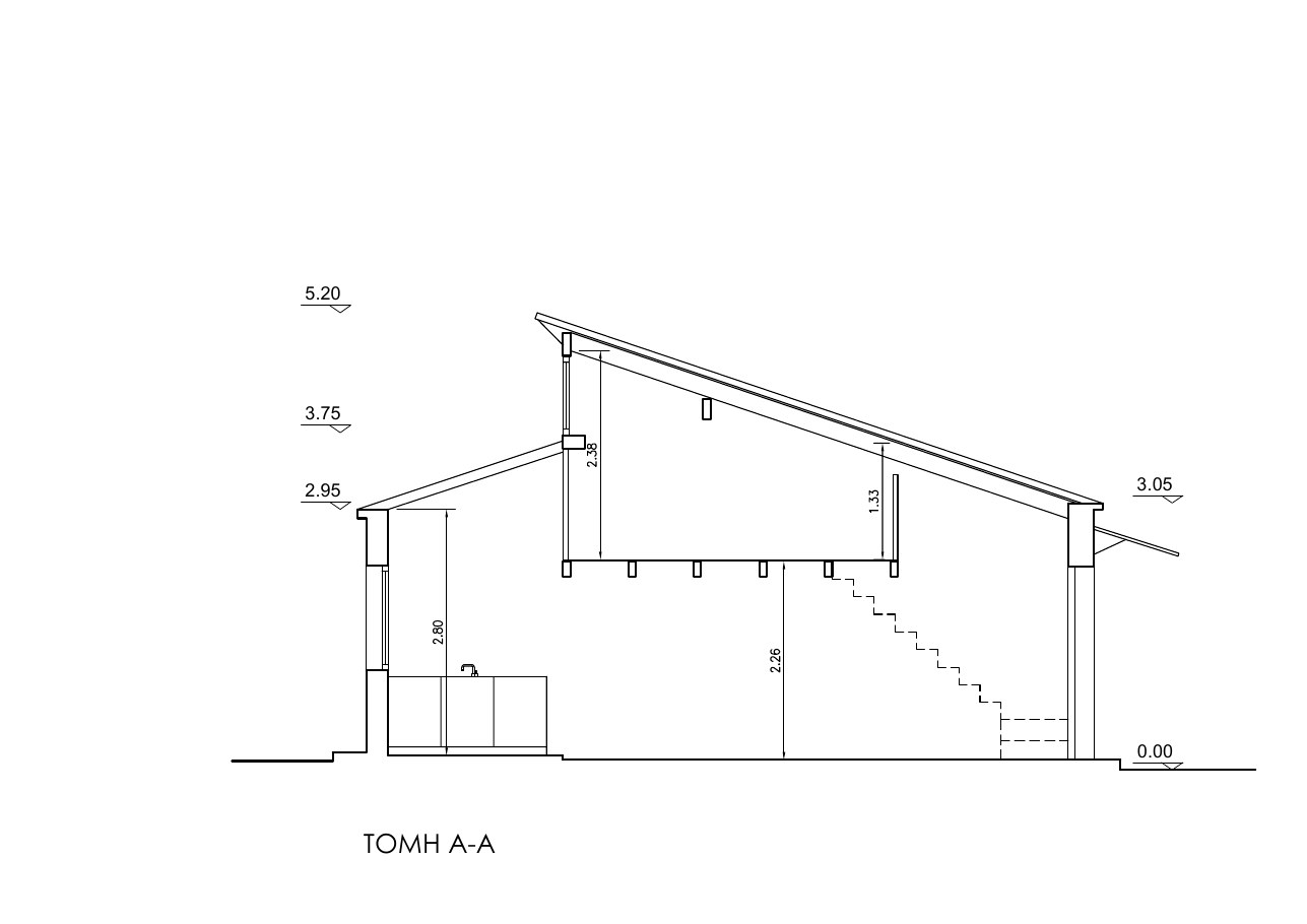 Cross-section showing the sleeping loft under the pitched roof