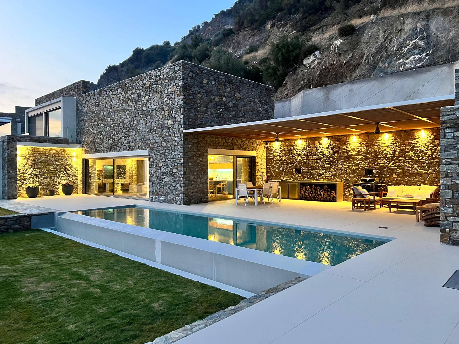 Pool at dusk — Sunset Cliff Villa, Lesvos